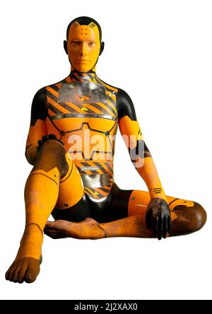 3D rendering di un robot maschio isolato su sfondo bianco Foto Stock