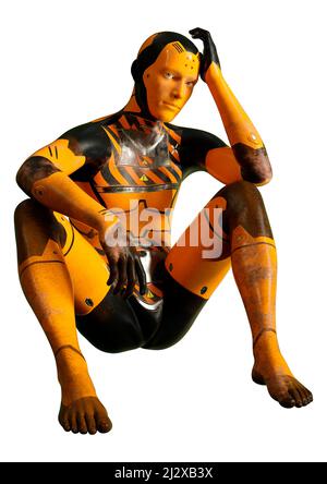 3D rendering di un robot maschio isolato su sfondo bianco Foto Stock