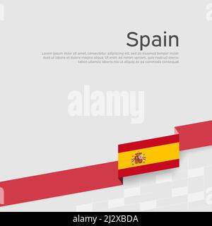 Spagna bandiera sfondo. Spagna bandiera nastri su sfondo bianco. Poster nazionale. Disegno piatto vettoriale. Bandiera patriottica dello stato spagnolo, copertina Illustrazione Vettoriale