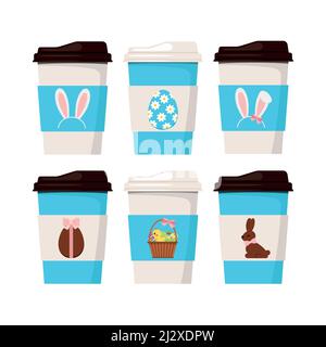 Tazza di caffè di Pasqua primavera icona tazza isolato su sfondo bianco. Illustrazione Vettoriale