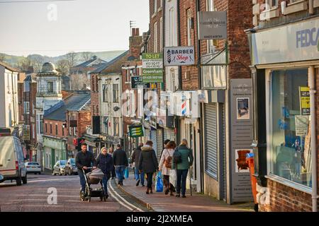 Macclesfield centro città, Mill Street la principale High Street Foto Stock