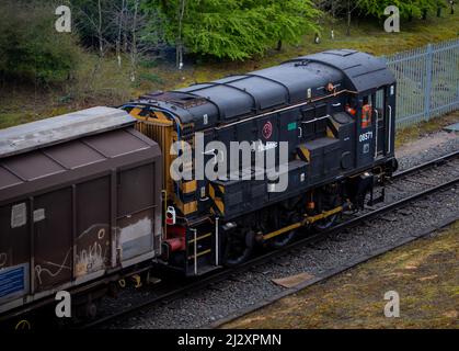 WABTEC Classe 08 - 08571, gestito da Malcolm Rail in servizio presso il DIRFT nr Rubgy Foto Stock