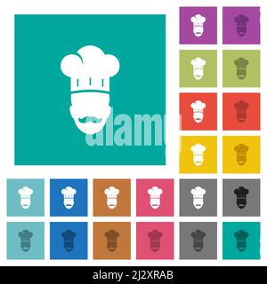 Chef maestro con baffi multicolore icone piatte su sfondi quadrati. Incluse variazioni delle icone bianche e più scure per il passaggio del mouse o gli effetti attivi. Illustrazione Vettoriale