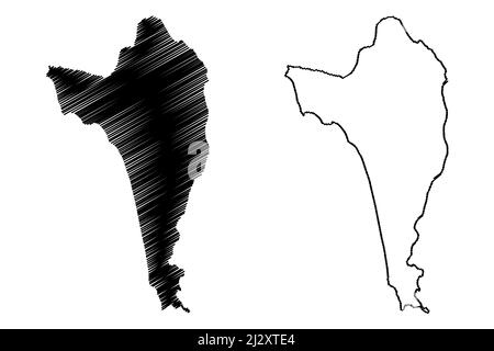 Isola di Phu Quoc (Repubblica socialista del Vietnam, Provincia di Kien Giang) illustrazione vettoriale mappa, schizza mappa Phu Quo c Illustrazione Vettoriale