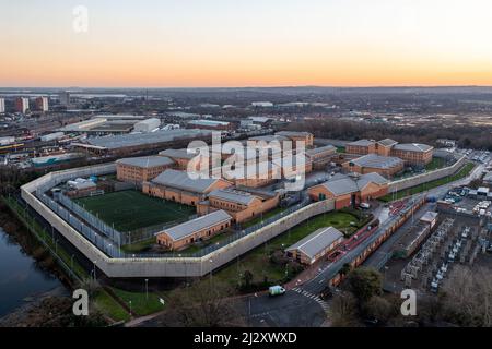 DONCASTER, REGNO UNITO - 13 GENNAIO 2022. Vista aerea della prigione di HMP Doncaster al tramonto Foto Stock