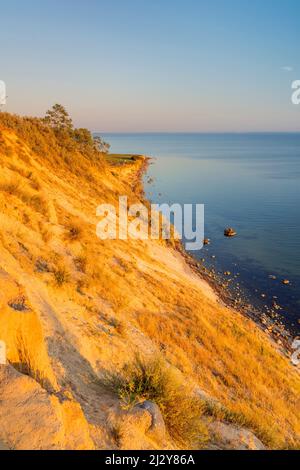 Ripida costa a Bodden di fronte a Klein Zicker, Isola di Ruegen, Meclemburgo-Pomerania occidentale, Germania Foto Stock