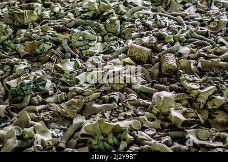 Primo piano di maschere storiche a Chernobyl Foto Stock