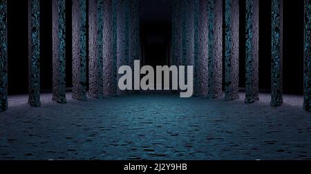 Outerspace Showroom Studio grigio oscurato Banner illustrativo sfondo carta da parati Alien Concept for Graphic Design 3D Illustrazione Foto Stock