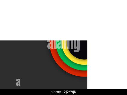 Black History mese. Banner astratto di colore cerchio rosso, giallo, verde su sfondo nero. Spazio di copia per il testo. Illustrazione di arte. Illustrazione Vettoriale