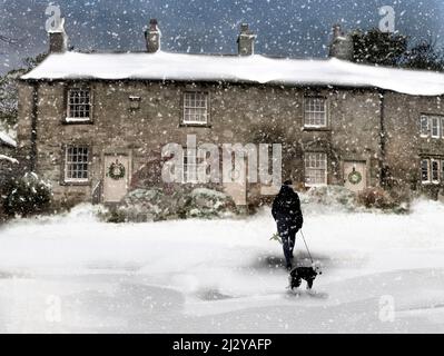 Scena della neve in Downham Lancashire Foto Stock