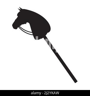 Vector flat nero equitazione hobby cavallo giocattolo silhouette isolato su sfondo bianco Illustrazione Vettoriale