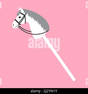 Vettore bianco cartoon maneggio hobby cavallo giocattolo isolato su sfondo rosa Illustrazione Vettoriale