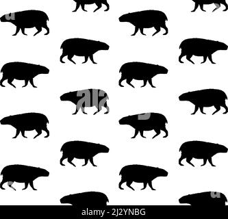 Motivo vettoriale senza cuciture con silhouette di capybara nera isolata su sfondo bianco Illustrazione Vettoriale