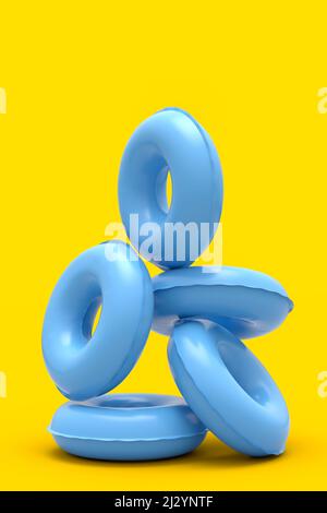 Anello gonfiabile colorato su sfondo giallo monocromatico. 3D render del concetto e delle vacanze estive Foto Stock