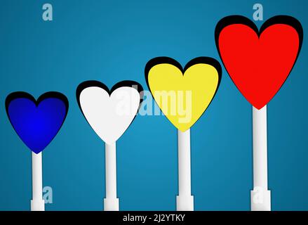 3D rendering dei cuori colorati forma astratto isolato su sfondo grigio blu. Concetto di giorno di san valentino Foto Stock