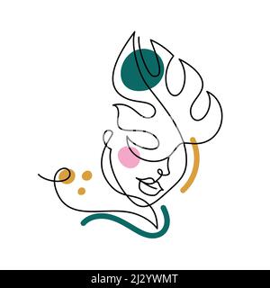 Volto di una donna astratta con un fiore. Illustrazione Vettoriale