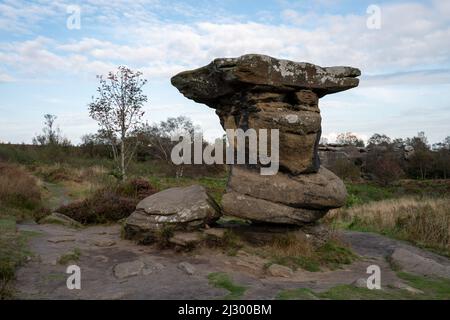 Formazioni rocciose nel National Trust Brimham Rocks nel Regno Unito Foto Stock