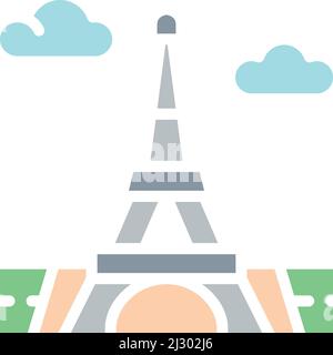 Kiev, Ucraina - 1 marzo 2022: Vector Eiffel Tower, Francia, simbolo di linea bianca. Illustrazione Vettoriale