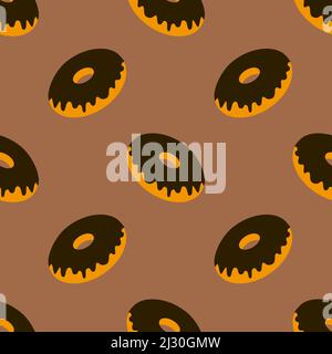 Motivo senza cuciture, ciambella con rivestimento, pop art marrone giallo beige, illustrazione Foto Stock