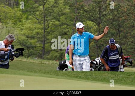 29 aprile 2012-Corea del Sud, Icheon : Bernd Wiesberger d'Austria in azione durante il quarto round del Campionato di Ballantine al Blackstone Golf Club. Foto Stock