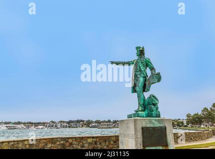 Newport, USA - 23 SET 2017: Statua dell'uomo francese Rochambeau a Newport, USA. Foto Stock