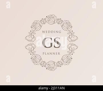 GS iniziali lettera Wedding monogramma collezione loghi, disegnati a mano moderno minimalista e modelli floreali per carte di invito, Salva la data, elegante Illustrazione Vettoriale