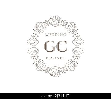 GC sigle lettera Wedding monogramma collezione loghi, disegnati a mano moderni minimalistici e modelli floreali per carte di invito, Salva la data, elegante Illustrazione Vettoriale