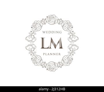 LM iniziali lettera matrimonio monogramma collezione loghi, a mano disegnata moderna minimalista e modelli floreali per le carte di invito, Salva la data, elegante Illustrazione Vettoriale