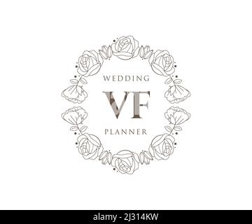 VF iniziali lettera matrimonio monogramma collezione loghi, disegnati a mano moderno minimalista e modelli floreali per carte di invito, Salva la data, elegante Illustrazione Vettoriale