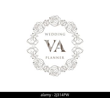 Va sigle lettera Wedding monogramma collezione loghi, disegnati a mano moderni minimalistici e modelli floreali per carte di invito, Salva la data, elegante Illustrazione Vettoriale