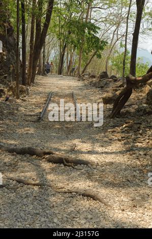 Hellfire Pass sul famigerato Birmania in Thailandia la ferrovia della morte, dove migliaia di prigionieri di guerra alleati asiatici e gli operai sono morti durante la Seconda Guerra Mondiale. Foto Stock