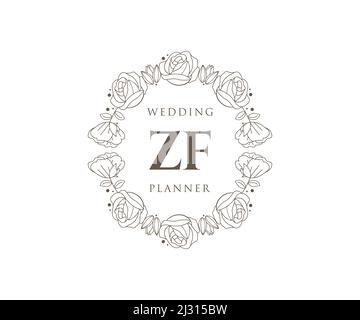 ZF iniziali lettera Wedding monogramma collezione loghi, modelli moderni minimalisti e floreali disegnati a mano per carte di invito, Salva la data, elegante Illustrazione Vettoriale