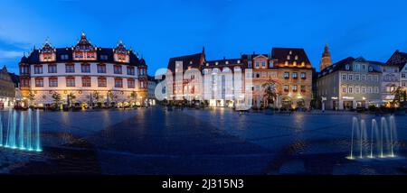 Coburg; Piazza del mercato, panorama Foto Stock