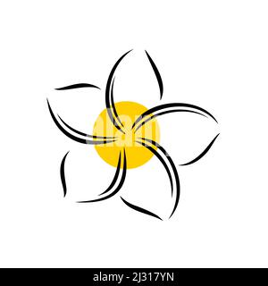 Frangipani o plumeria esotico fiore estivo. Frangipani inciso isolato su sfondo bianco. Illustrazione vettoriale del contorno Illustrazione Vettoriale
