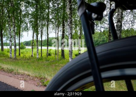 In bicicletta sull'isola di Ahland, Ahland, Finlandia Foto Stock