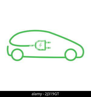 Auto elettrica EV con concetto di energia verde vettoriale a spina di icona per il design grafico, logo, sito Web, social media, app mobile, illustrazione dell'interfaccia utente. Illustrazione Vettoriale