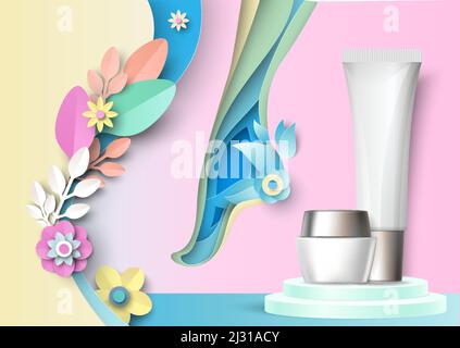 Cosmetici per la cura dei piedi crema vettoriale per la cura della pelle Illustrazione Vettoriale