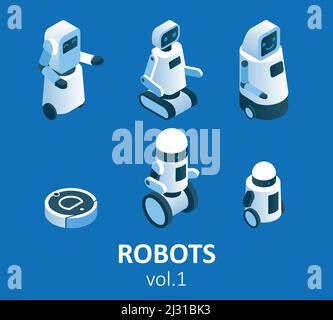 Set di icone per robotica moderna isometrica vettoriale Illustrazione Vettoriale