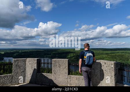 Vista dall'Ausschtsturm nel Parco Naturale Aulanko, Hämeenlinna Foto Stock