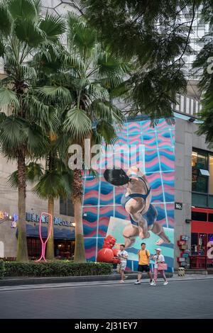 Grande murale nel quartiere dello shopping di Chengdu, provincia di Sichuan, Cina, Asia Foto Stock