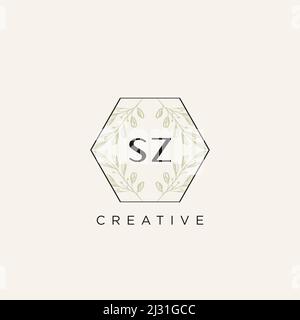 SZ Initial Letter Flower Logo Template vettore premium Illustrazione Vettoriale
