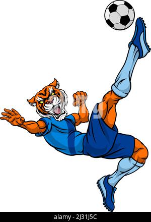 Tiger Soccer Football Player animale mascotte sportive Illustrazione Vettoriale