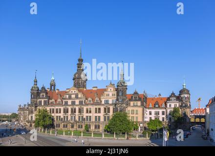 Dresda, Palazzo residenziale di Dresda, vista da Zwinger, Sophienstrasse, Taschenbergstrasse Foto Stock