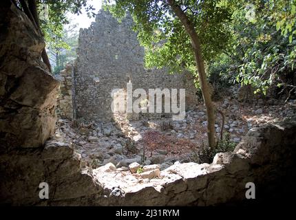 Antiche rovine del Parco Nazionale Olympos, Cirali, antica Likia, Turchia, mare mediterraneo Foto Stock