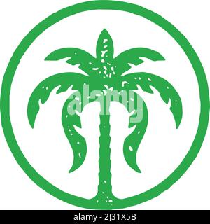 Semplice cerchiato logo verde palma naturale con lusso fogliame foglie vintage design grunge texture vettoriale illustrazione. Logotipo arrotondato monocromatico Illustrazione Vettoriale