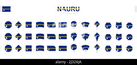 Grande collezione di bandiere Nauru di varie forme ed effetti. Grande set di flag vettoriali. Illustrazione Vettoriale