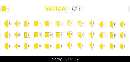 Grande collezione di bandiere della Città del Vaticano di varie forme ed effetti. Grande set di flag vettoriali. Illustrazione Vettoriale