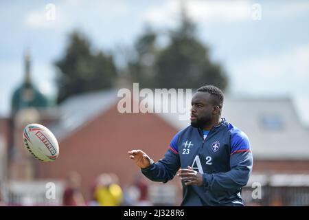 Wakefield, Inghilterra - 3rd Aprile 2022 - Wakefield Trinity's Sid Adebiyi. Rugby League Betfred Super League Round 7 Wakefield Trinity vs Salford Red Devils al Be Well Support Stadium, Wakefield, Regno Unito Dean Williams Foto Stock