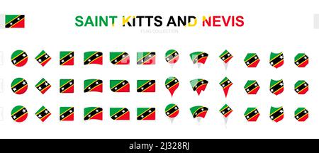 Grande collezione di Saint Kitts e Nevis bandiere di varie forme ed effetti. Grande set di flag vettoriali. Illustrazione Vettoriale