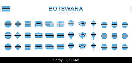 Grande collezione di bandiere Botswana di varie forme ed effetti. Grande set di flag vettoriali. Illustrazione Vettoriale